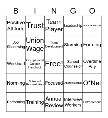 Careers Bingo Card