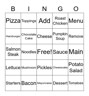 FOOD BINGO Card