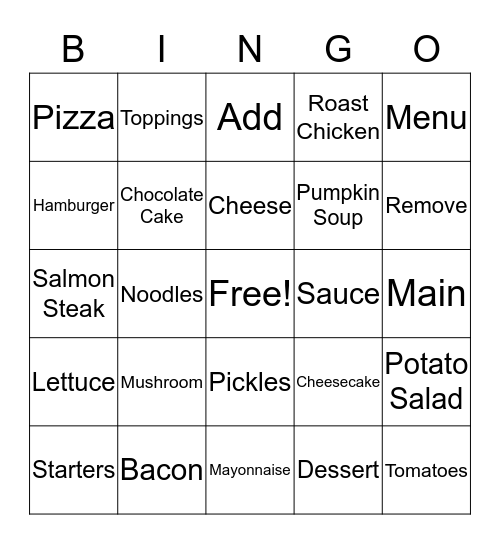 FOOD BINGO Card