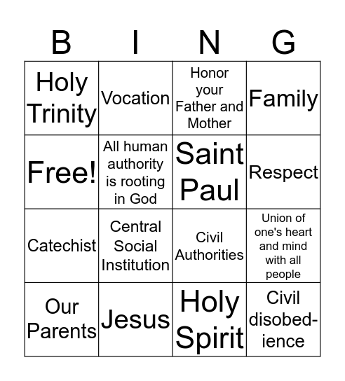 Respecting Authority Bingo Card