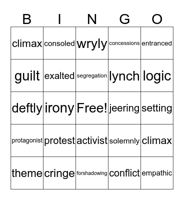 Vocabulary Bingo Card