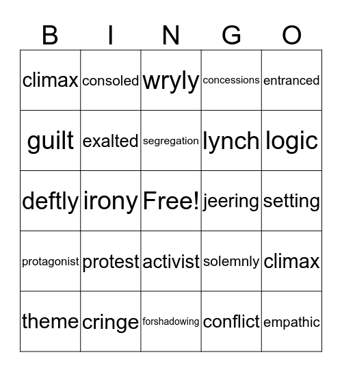 Vocabulary Bingo Card