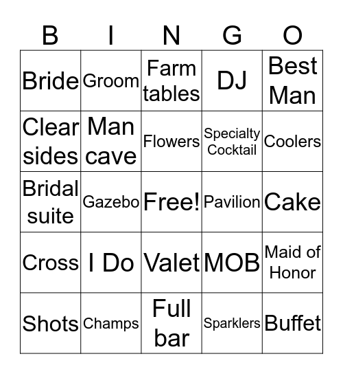 Wedding Bingo Card