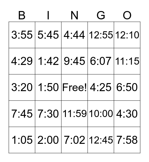 Time Bingo Card