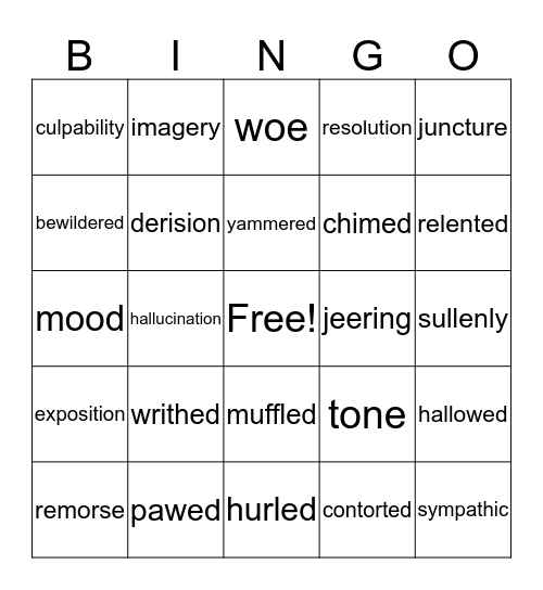 Vocabulary Bingo Card