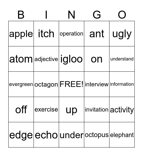 Alphabet Bingo Card