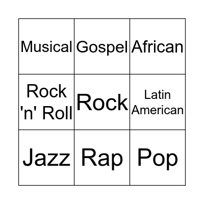 Contemporary Music Bingo Card