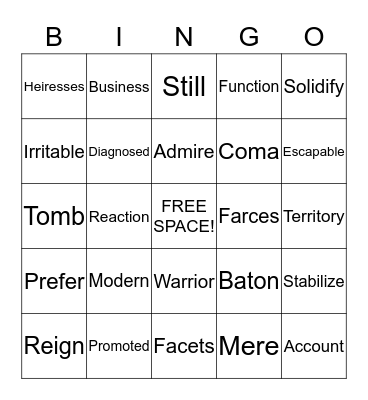 Flex Vocabulary Bingo Card