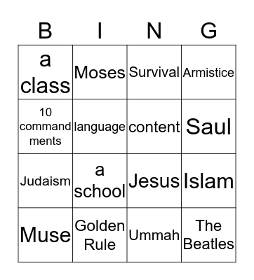 CLIL Bingo Card