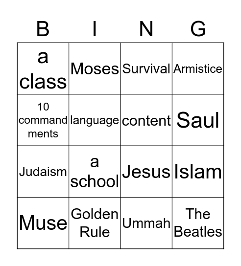 CLIL Bingo Card