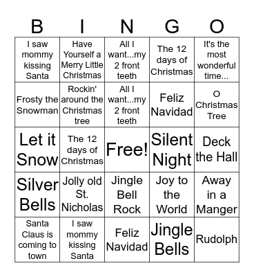 Christmas Carol Bingo Card