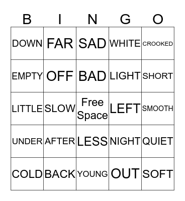 OPPOSITES  Bingo Card