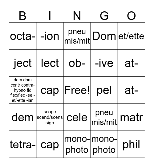 L.A review  Bingo Card