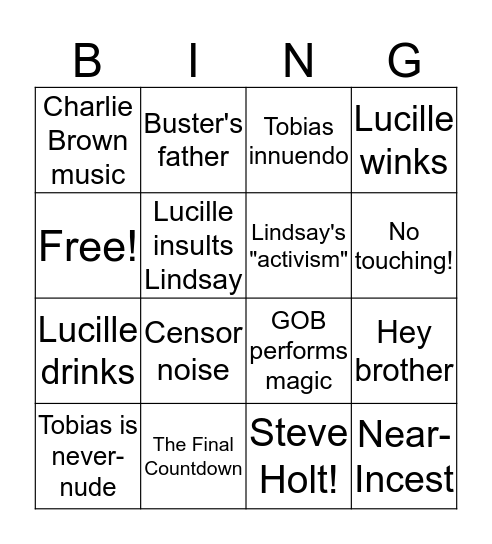 Arrested Development Bingo Card