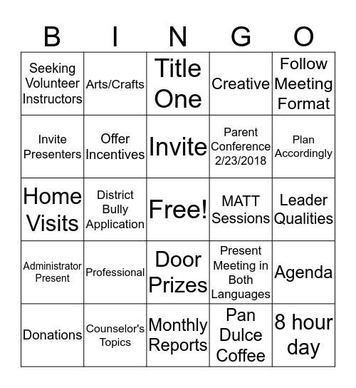 Parental Engagement  Bingo Card