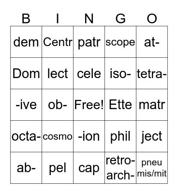 Vocabulary Bingo Card