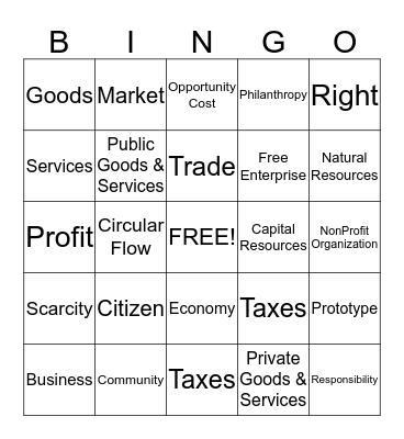Biztown Bingo Card