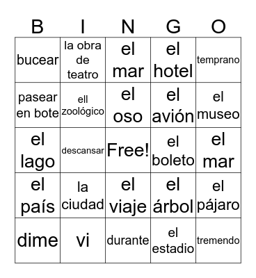 Spanish 2  Bingo Card