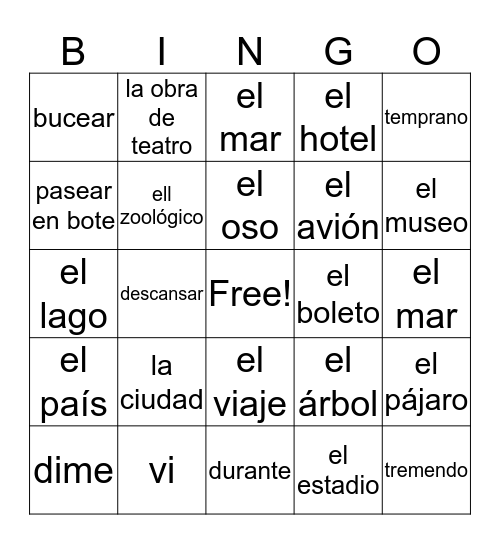 Spanish 2  Bingo Card