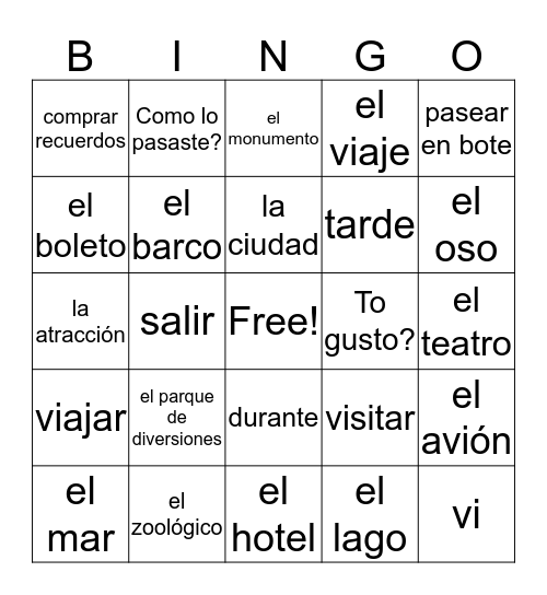 Spanish Bingo Card