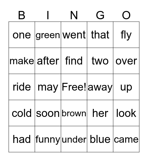 Popper Word Bingo - Group 2 Bingo Card