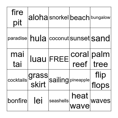 Party in Paradise Bingo Card