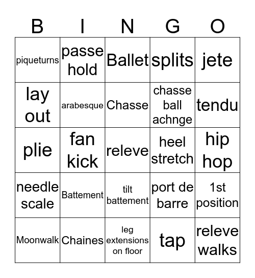 Dance Bingo Card