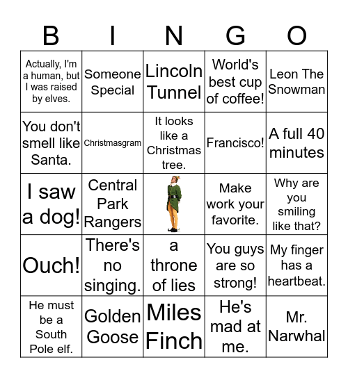 ELF MOVIE Bingo Card