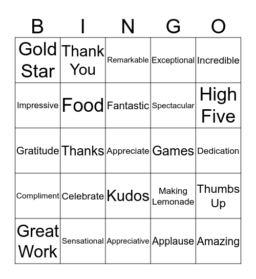 Employee Appreciation Bingo Card