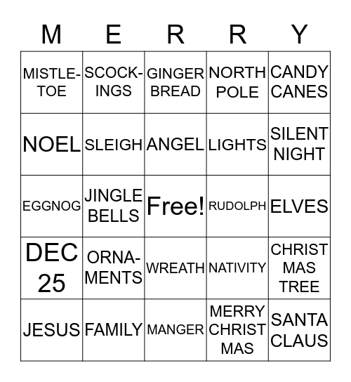 MERRY CHRISTMAS Bingo Card