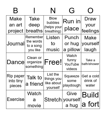 Coping Skills Bingo Card