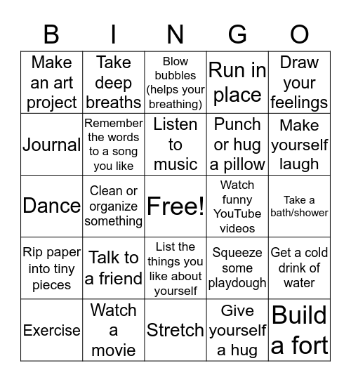 Coping Skills Bingo Card