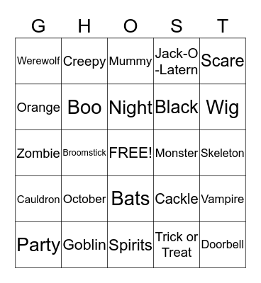 Halloween Bingo Card