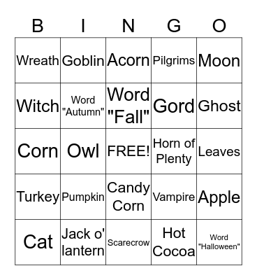All Things Fall Bingo Card