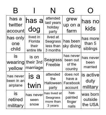 find someone who . . .  Bingo Card