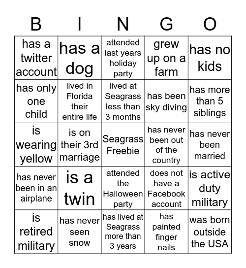 find someone who . . .  Bingo Card