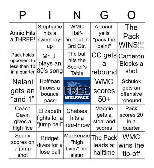 WMC GIRLS BB PackINGO Bingo Card