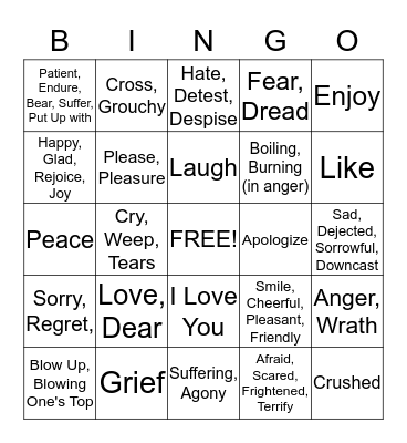 ASL EMOTION AND FEELING BINGO Card