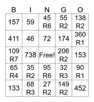 Division Bingo Card