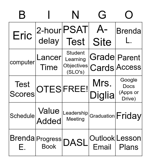 Faculty In-Service - 9/20/2013 8:00 AM - 9/20/2013 10:00 AM Bingo Card