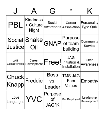 JAG*K Semester 1 Bingo Card