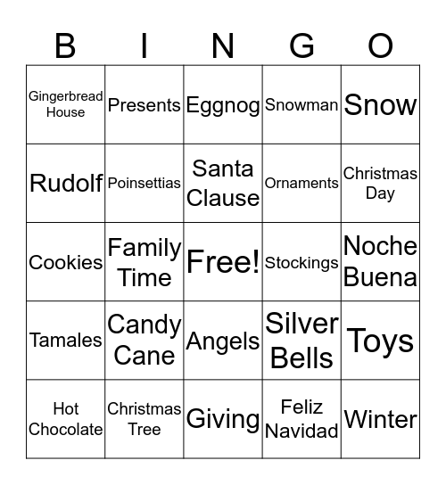 Happy Holidays Bingo Card