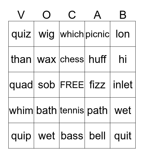 Second Grade Bingo Card