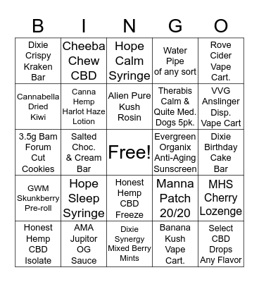 Bud Tender Bingo Card