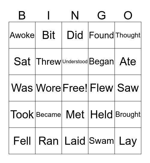 Irregular Verbs Bingo Card