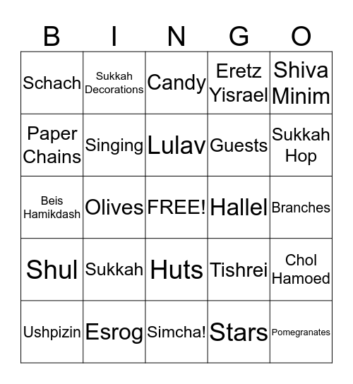 Sukkot Bingo Card