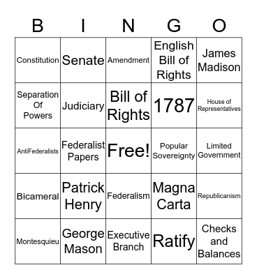 Constitution Bingo Card