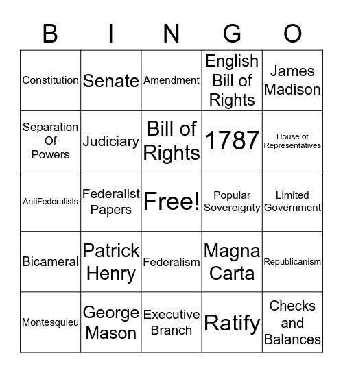 Constitution Bingo Card