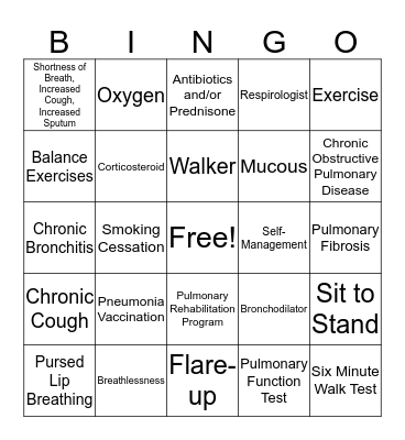 Pulmonary Rehab Program Bingo Card