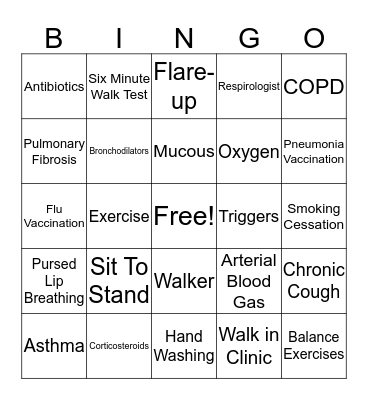 Pulmonary Rehab Program Bingo Card